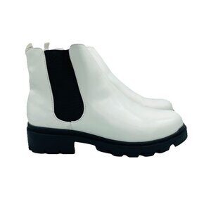 Steve Madden Shoes Womens Size 5 White Black Zipper Ankle Boots Chunky Sole